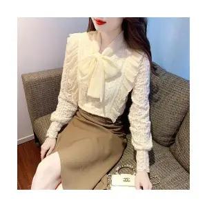 여성 긴팔 레이스 겨울 이너 세련되고 기모 상의 블라우스 OP4