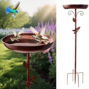 야외용 위텔리다 메탈 버드 배스 빈티지 프리스탠딩 5프롱 베이스와 40인치 높이의 탈착식 볼 앤티크