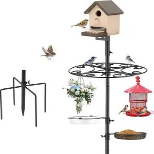 반원형 후크 버드 피더 폴 스탠드 야외 스테이션 세트 하우스 프레임 메쉬 트레이 및 금속 스냅 고정 방풍