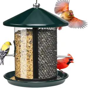 야외용 킹야드 금속 새 모이통 블루버드용 4파운드 용량의 듀얼 챔버 씹을 수 있는 야생 핀치 카디널 그린