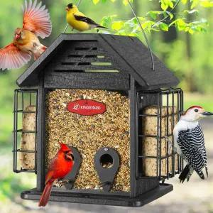 야외용 킹야드 새 모이통 재활용 플라스틱 3 in 1 혼합 씨앗 스위트 더블 케이지 메쉬 해바라기 핀치