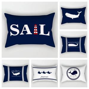 블루 해상 장식 등대 고래 허리 베개 커버 홈 소파 쿠션 40x60 맞춤 가능 30x50