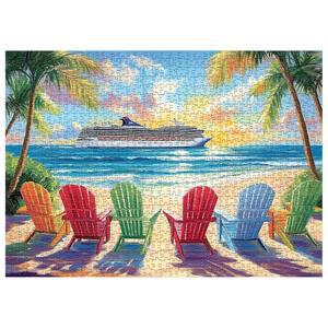 픽포루 비치 퍼즐 1000피스, 레인보우 라운지 의자 여름 퍼즐, 해안 벽 예술로서의 다채로운 바다 직소 풍경