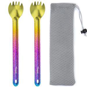 티베스트 티타늄 스포크, 8.7인치 롱 핸들, 배낭여행, 하이킹, 여행용 초경량 캠핑 도구