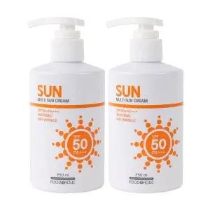 스킨케어 (2개)푸드어홀릭 멀티 선크림 250ml SPF50 PA윤기 생기 보습윤기 보습펌프형 /백탁없는 혼합자차