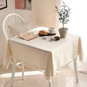 내추럴 태슬 린넨 사각식탁보 테이블보 커버 2인 (130x130cm)