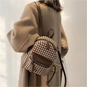 미니 3컬러 패턴 백팩 여자 하운드체크 출근가방 트위드 데일리