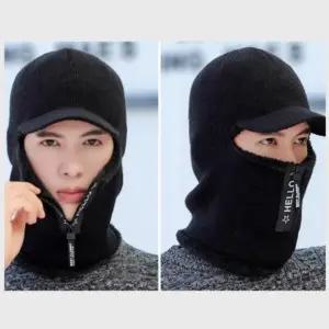 (색상 블랙)야외 겨울모자 방한목토시 등산 바라클라바 지퍼형 방한모 넥워머 자전거 니트 남성