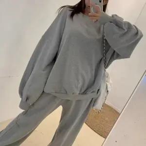 여성 그레이 맨투맨 트레이닝 세트 투피스