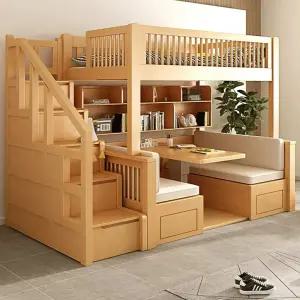안전바 사다리형 너도밤나무 나무 벙커침대 계단 이층