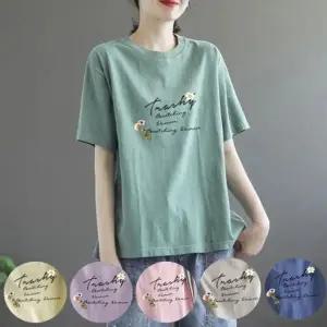 데이지 레터링 여성 반팔티 여자 중년 오버핏 여름 티