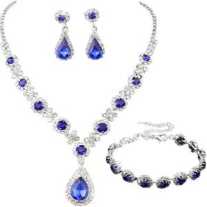 여성용 핑크핀 3pcs 주얼리 세트 목걸이 당글 귀걸이 팔찌 신부 들러리를 위한 없는 결혼식 파티