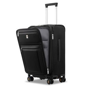 LEVEL8 캐리어 온 러기지 항공사 승인, 구획, 소프트사이드 확장형 롤링 캐리어, 스피너 휠, 블랙, 기내 반입 20인치 승인