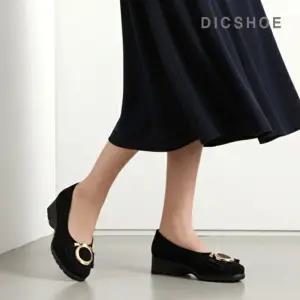 [딕슈]딕슈 여성 링리본 장식 웨지 통굽 세무 플랫슈즈 S374