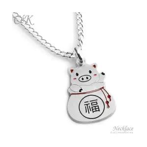 클루아조네코리아 키즈 은목걸이 스터링실버 복돼지 Lucky Pig 각인가능 CeK Kids 8173KN