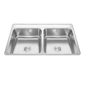 킨드레드 크림모어 33인치 LR x 22인치 FB 6인치 DP 탑마운트 / 드롭인 4홀 더블볼 스테인리스 주방 싱크대, CDLA3322-6-4N