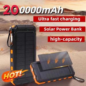 200000 mAh 태양광 보조베터리 야외 휴대용 충전기 방수 외부 배터리 듀얼 USB LED 라이트 New