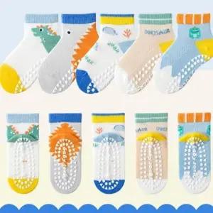 (사이즈 KL1001디노삭스(미끄럼방지)S(1세3세))준캡 유아 아기양말 아동양말 1세5세 디노삭스 발목양말 5족