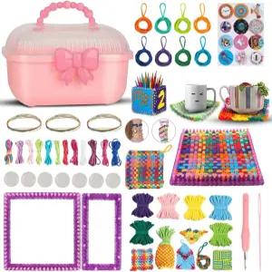 들을 위한 직조 베틀 키트 - DIY 레인보우 팔찌 메이커 세트 다채로운 루프 프레임 및 도구가 포함된