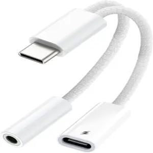 KikoSaka USB C to 3.5mm 오디오 어댑터 2 in 1 PD 고속 충전 동글 케이블 타입 Aux ( 17/16/15 Galaxy용)