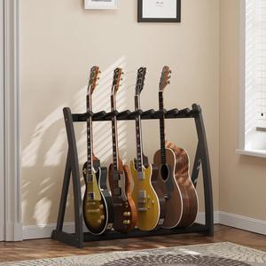 멀티 기타 스탠드 헤비 듀티 - 전기 및 베이스용 우드 플로어 스탠드, 조절식 논슬립 랙, 여러 개의 베이스(전기 베이스 스탠드)를 수납할 수 있습니다