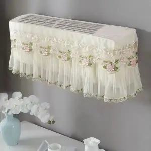 홈 데코 방진 레이스 에어컨 커버 로맨틱 빈티지 러플 세탁 가능 침실용 에어컨 커버