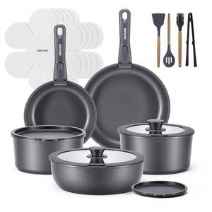 JETEE 20개 냄비 및 프라이팬 세트 논스틱, 탈부착 가능한 손잡이가 있는 티타늄 강화 논스틱 조리기구 세트, 인덕션 주방 오븐 안전 RV 캠핑 공간 절약