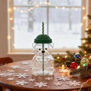 스타벅스 신상 귀여운 동물 곰 빨대 유리컵 투명 남녀 생일 크리스마스 밀크티 포함