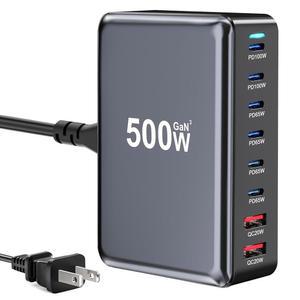 500W USB C 고속 충전기 블록, 8포트 USB 충전소, GaN 프로 더블 100W PD PPS 포트 고속 충전소, , iPhone 17, 등과 호환되는 노트북 벽 충전기