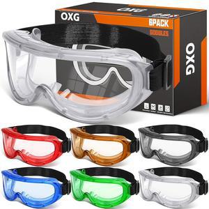 OXG 6팩 보호 안전 고글 김서림 방지, 조절 가능한 화학 물질 스플래시 눈 과학 실험실 여성 남성용