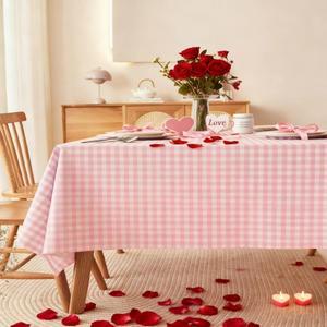 발렌타인 데이 핑크와 화이트 체크무늬 테이블보 작고  시골 레스토랑 주방 피크닉 웨딩 장식