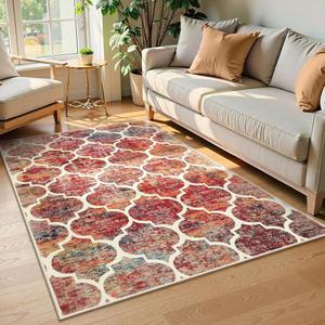 침실용 라홈 모로코산 3x5 러그, 세탁 가능한 공간 러그 미끄럼 방지 입구 작은 주방 매트 거실 사무실 욕실용 모던 컬러풀 크리스마스 카펫 (3피트 5인치, 캘리포니아 선셋)