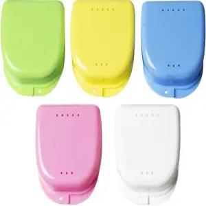 GSHLLO 5개 휴대용 통기성 리테이너 케이스 누수 방지 틀니 거짓 치아 보관함 교정용 치과 박스 입 보호대