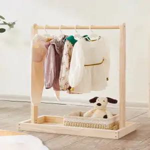 어린이 원목 옷걸이 스탠드 행거 이동식 캐스터 수납 유아 아기