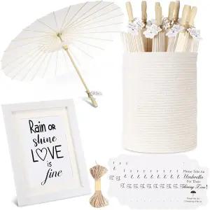 Abbylike 우븐 수납 바구니 포함 종이 우산 20개 세트 결혼식/기념일/브라이덜 샤워 파티용 태그 및 사인