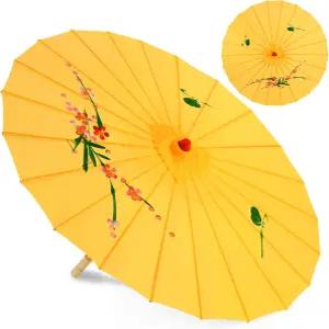 베스티지 33인치 옐로우 플라워 실크 천 장식 수제 파라솔 우산 중국어 일본어 아시아 DIY 아트 댄스
