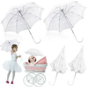 잔센스 2 소녀용 화이트 레이스 자수 우산 웨딩 신부 파티용 크래프트 파라솔 반려동물 장식 장식용 플라워