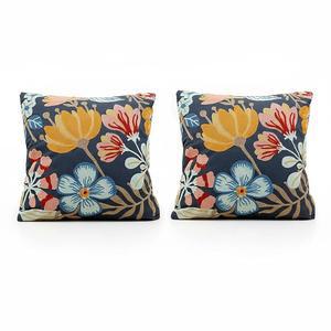 Hopomoon 꽃무늬 자수 장식용 쿠션 커버 45.7 x 45.7cm(18 18인치) 2개 세트, 카우치 침대, 자동차 및 야외용 다채로운 꽃 베개 커버, 다크 블루