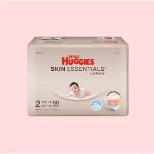 하기스 스킨에센셜 2단계 밴드형 공용 58입 2개 일회용기저귀 아기기저귀