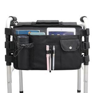 접이식 워커 멀티 포켓용 바구니 전동 휠체어 및 워커, 롤러, 시니어용 컵 홀더 대형 백이 포함된 양면 팔걸이 파우치