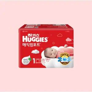 하기스 매직컴포트 1단계 밴드형 공용 64매 3개 일회용기저귀 아기기저귀