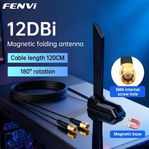 FENVI WiFi 6E 안테나 트라이 밴드 6GHz/5GHz/2.4GHz 자기 접이식 12DBi 고이득 외부 신호 수신기(PC 라우