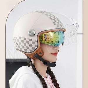 블루투스 헬멧 일체형 남녀공용 안전 바이크 전기 더블 미러 오토바이 자동차 하프 가죽 모토 레트로