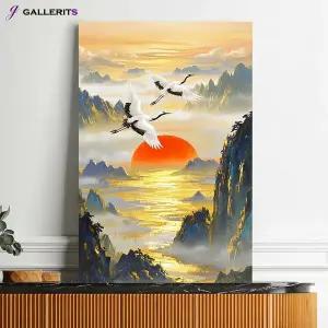 [GALLERITS]일출 학 태양 그림 액자 돈들어오는 거실 사무실 인테리어 개업선물