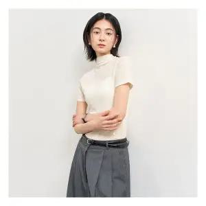 WOMAN 아세테이트 모크넥 슬림 반팔티 [IVORY] / WBE2L01526 175053