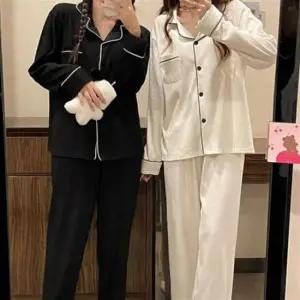 여성 고급 커플 골지 카라 긴팔 세트 잠옷 3컬러 극세사잠옷