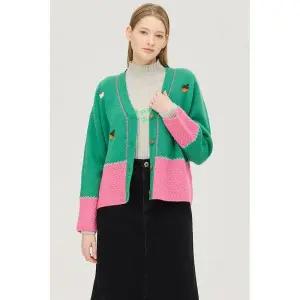 매장정품 베네통 BENETTON 밑단 조직 변형 블럭 니트 가디건 (BAKC06511) 555851