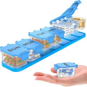 초대형 주간 알약 정리함 - 방수 7일 상자 휴대용 비타민 및 보충제 케이스 개봉하기 쉬운 디자인 여행