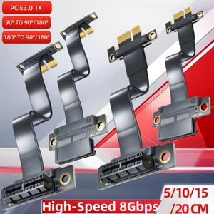 TISHRIC 5/10/15/20CM PCIE3.0 1X-X1 케이블 90 ° 180 직각 PCIE X1 연장 Express 1X 고속 8Gbps