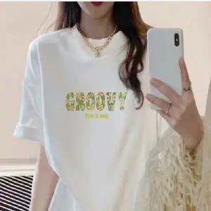 여성순면티셔츠 흰티셔츠 루즈핏 레터링 여성티셔츠 반팔티 아웃도어 사무실 현장근무